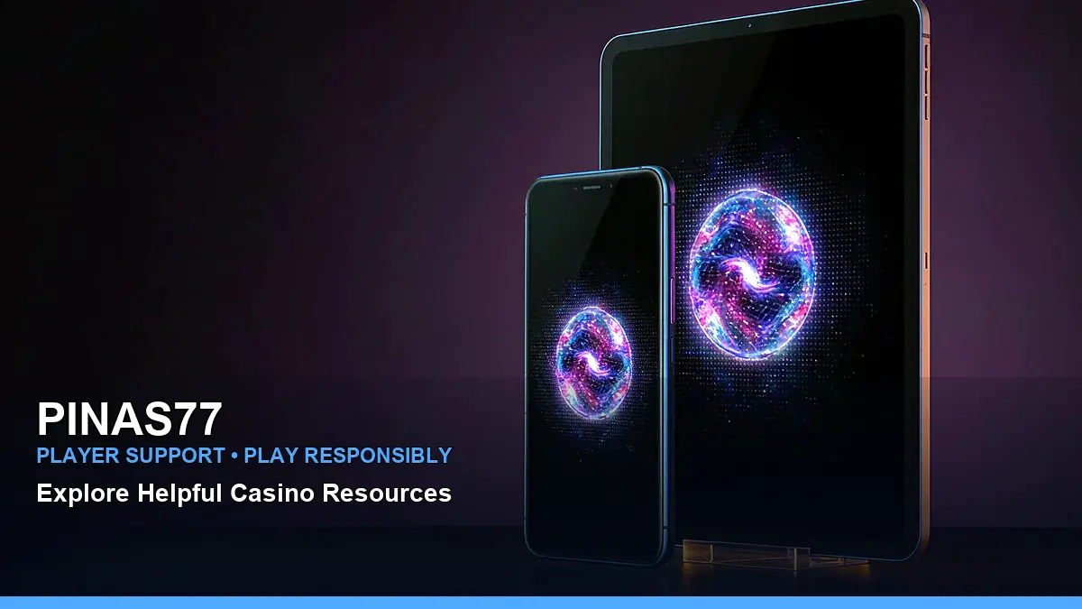 PINAS77 mobile casino access with social sharing and app download imagery