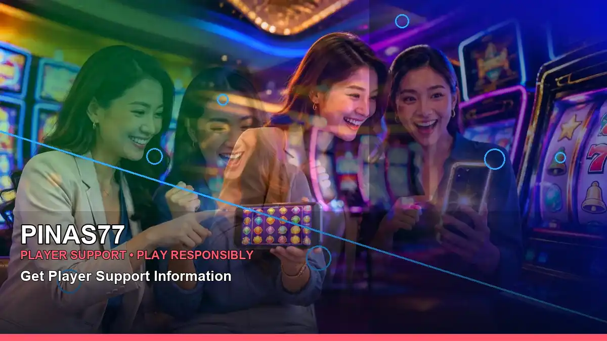 PINAS77 mobile casino app interface with an adult Filipina casino host in a right-diagonal composition